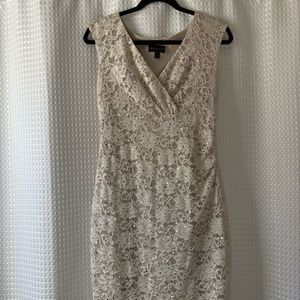 Connected Apparel Champagne Lace Sequin Midi Dress
